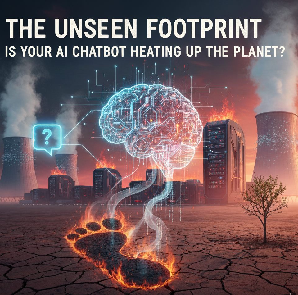 AI environmental impact infographic showing data center energy consumption